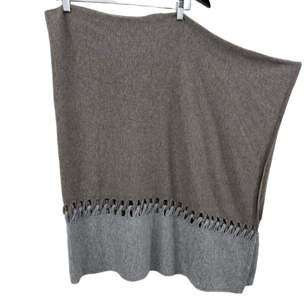 Kinross Cashmere Poncho Womens One Size Suede Sterling Twist Stitch Knit Luxury